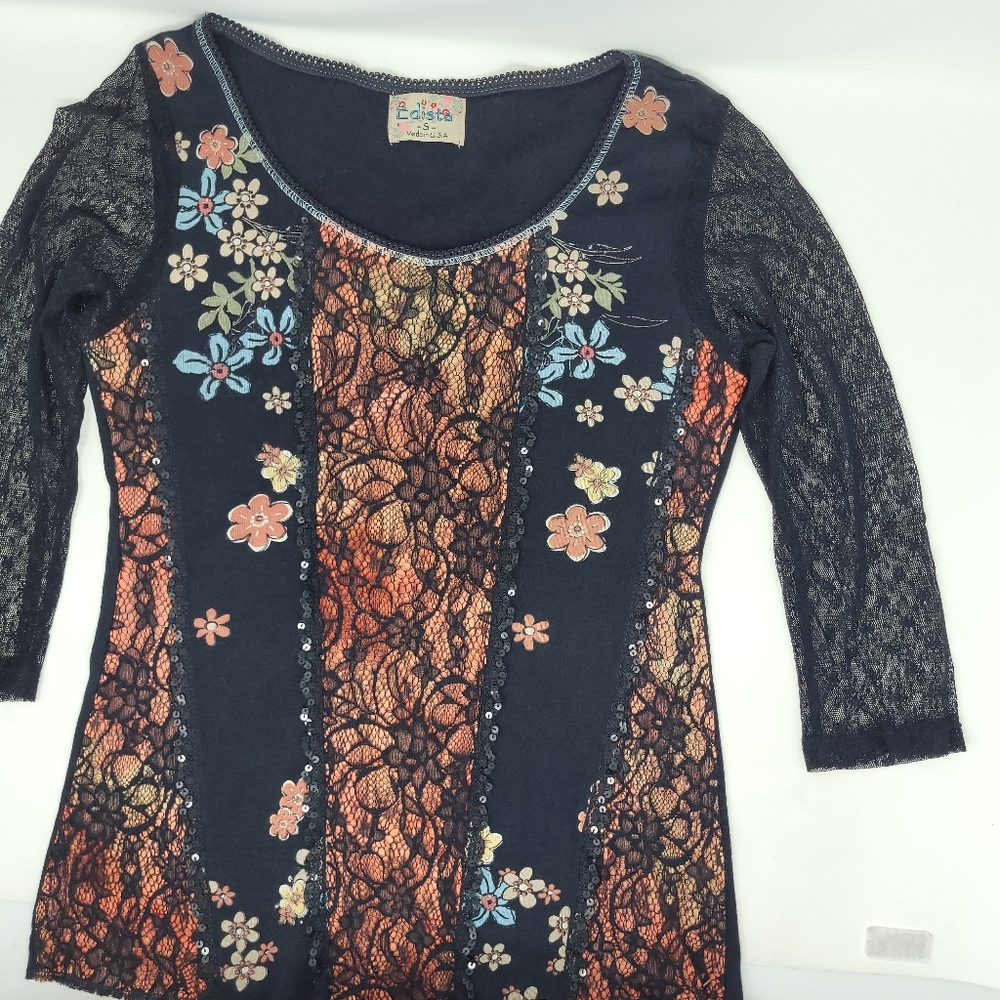 Women's Edista Multicolored Knit 3/4 Sleeve Top S